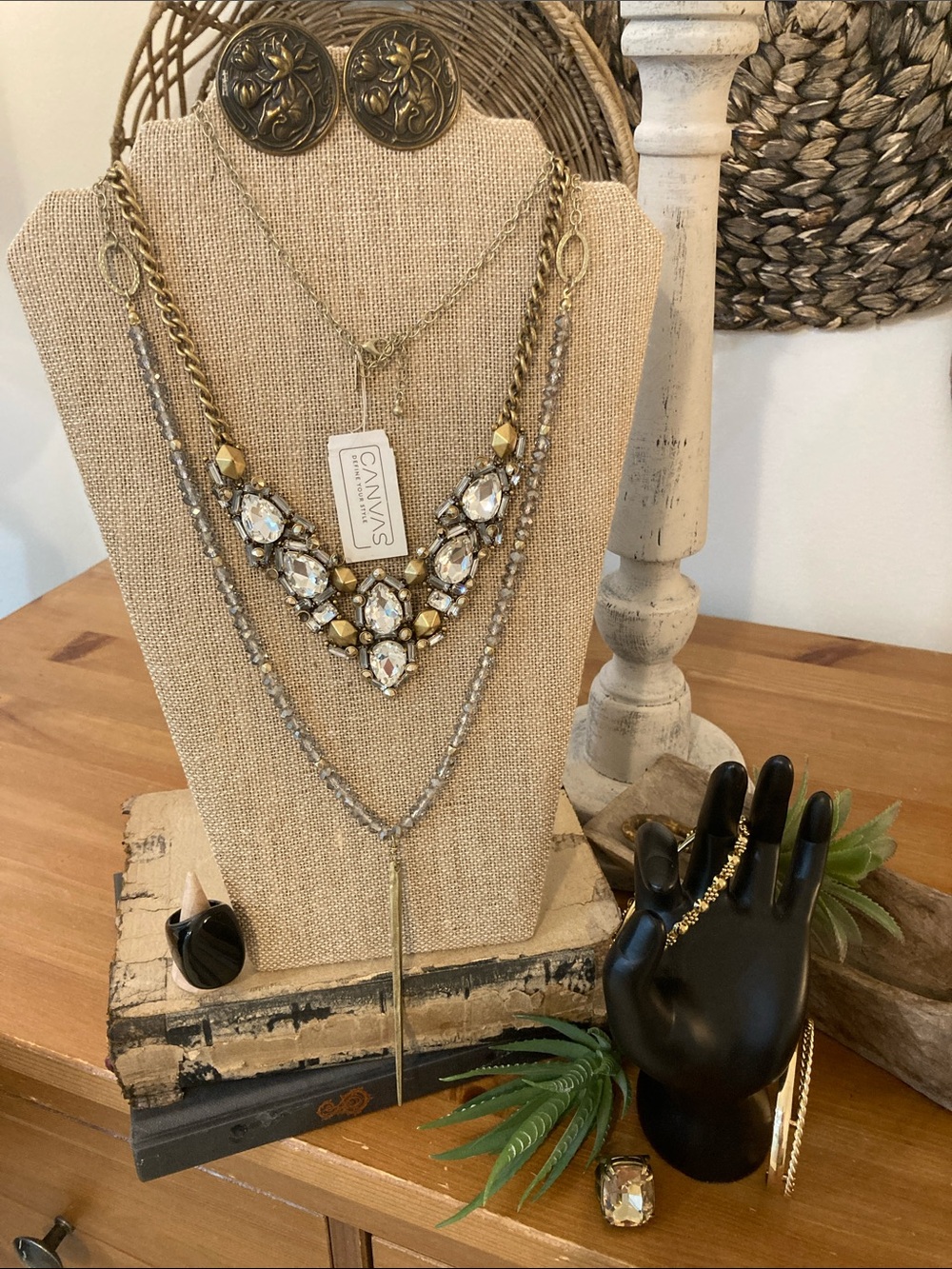 Rhinestones and gold curated jewelry bundle